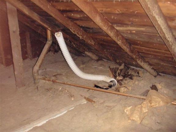 This exhaust fan pipe should vent to the outside and be insulated.