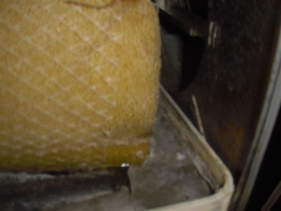 There is mold in this furnace humidifier tray; this is a common maintenance issue.