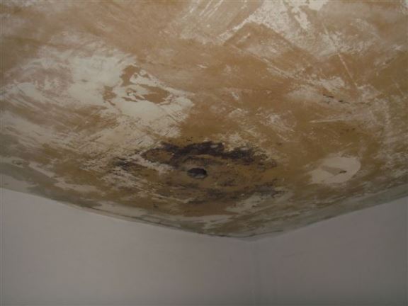 Mold on this bathroom ceiling is a sign of improper bathroom ventilation.